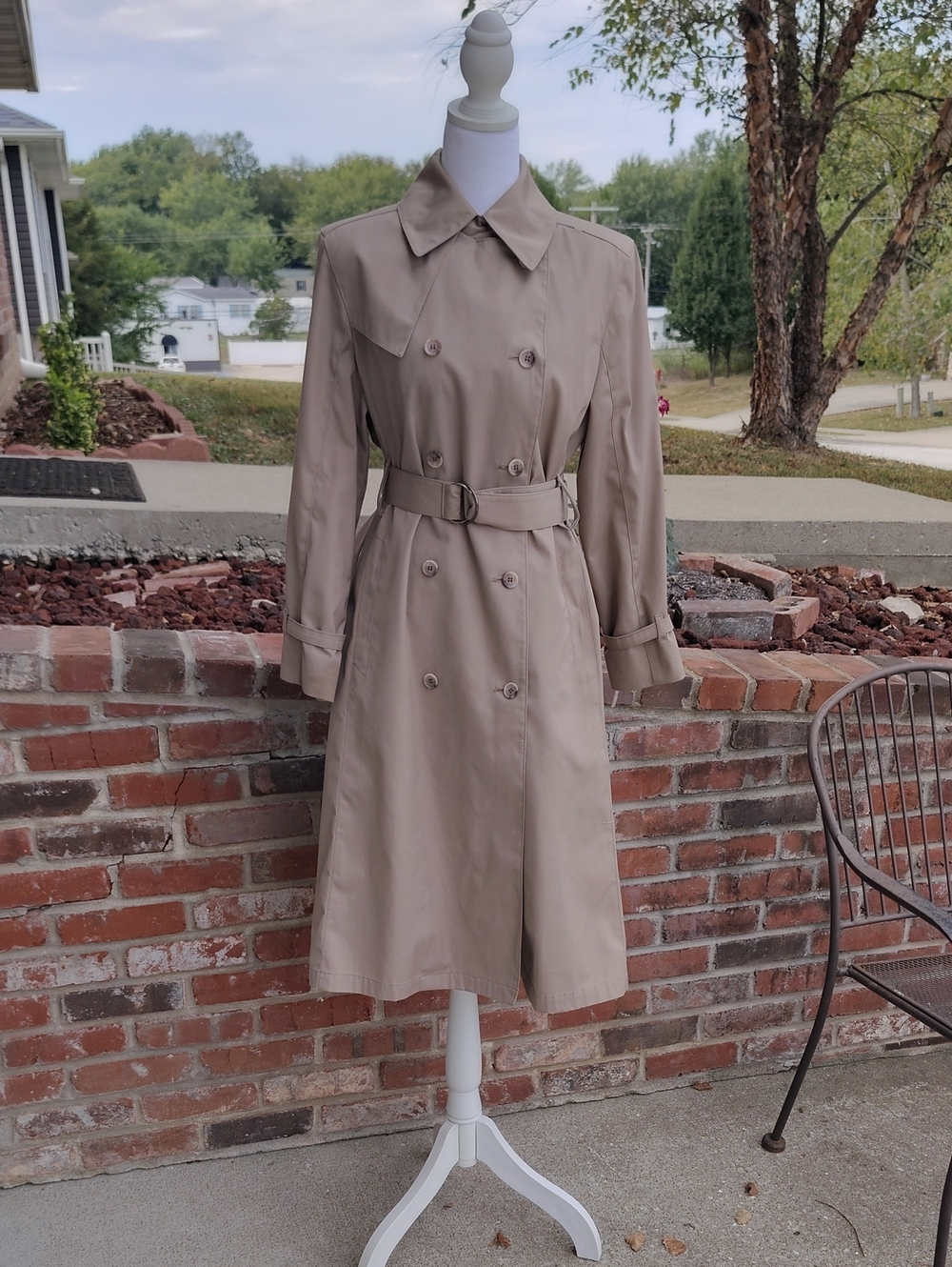 Vintage London Fog Cotton Single Breasted Trench Long Coat Size 8 Petite Classic